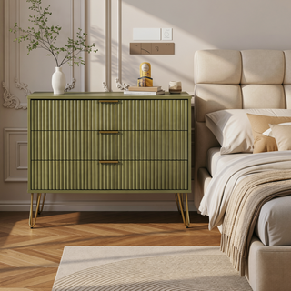 Sunvega Modern Glam Dresser with Gold Metal Handles and Splayed Legs for Bedroom