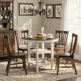 Sunvega Counter Height Table with 2 Display Shelves Brown and Antique White Finish