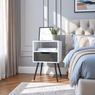 Sunvega Modern Nightstand with Drawer and Shelf for Bedroom or Living Room