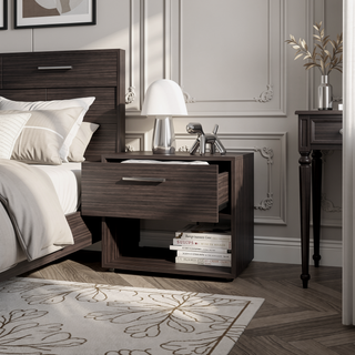 Sunvega Dark Walnut Nightstand with Spacious Drawer and Open Shelf