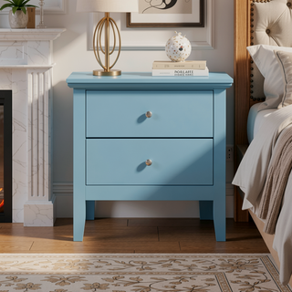 Sunvega Teal Elegance Transitional Nightstand With Two Drawers No Assembly Required