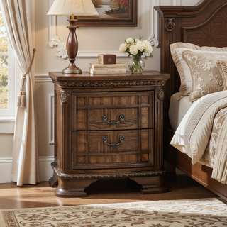 Sunvega Dark Brown Finish Traditional Nightstand with 2 Dovetail Drawers and Cedar Veneer