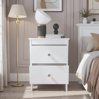 Sunvega Modern White Nightstand with Dual Drawers and Open Shelf for Bedroom