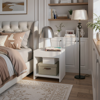 Sunvega Modern White Manufactured Wood Nightstand with Spacious Lower Shelf