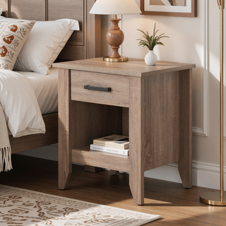 Sunvega Modern Gray Bedside Table With Storage And Sleek Lines