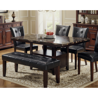 Sunvega Contemporary Brown Faux Marble Rectangular Dining Table with Storage Shelves