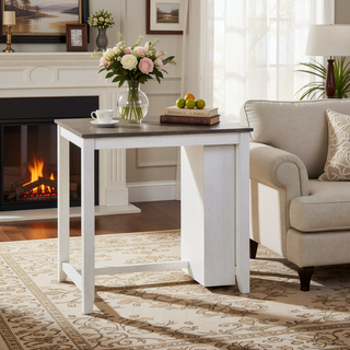 Sunvega Counter Height Dining Set with Display Shelf USB Ports and Fabric Chairs