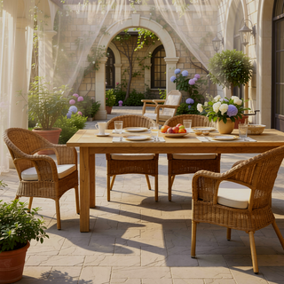 Sunvega Light Teak Extendable Acacia Wood Outdoor Dining Table with Aluminum Legs