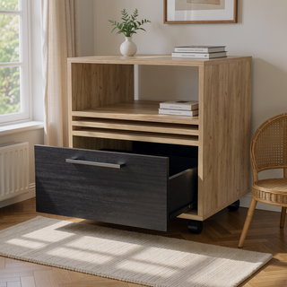Sunvega Natural Oak Nightstand with Drawer and Open Storage on Wheels