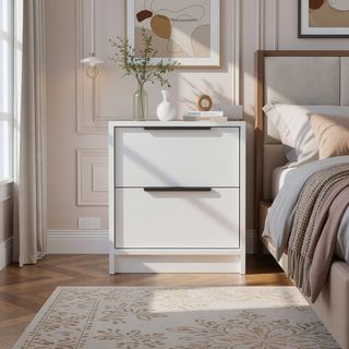 Sunvega Light Gray Two Drawer Nightstand with Metal Handle for Bedroom