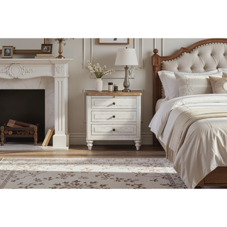 Sunvega Cement and Sand Mindi Veneer Nightstand with USB Ports and Three Drawers