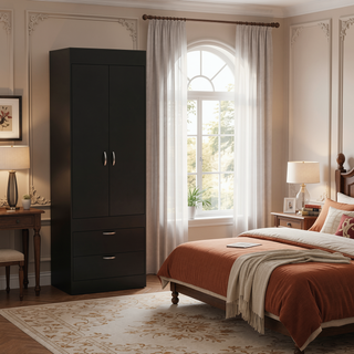 Sunvega Light Gray 2-Door Armoire with Spacious Drawers and Integrated Hanging Rod