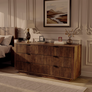 Sunvega Mid Century Modern Walnut Dresser With 6 Drawers for Bedroom