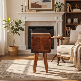 Sunvega Ultra Compact Solid Mango Wood Minimalist Chestnut Bedside Table