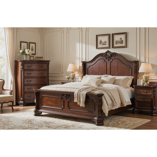 Sunvega Traditional Style Walnut Wood Chest With Five Spacious Drawers For Bedroom