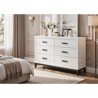 Sunvega White Finish Dresser with Black Hardware and Kennin Center Glide Drawers