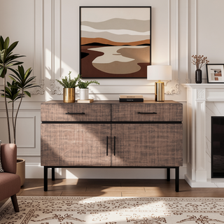 Sunvega Solid Wood Frame Accent Cabinet with Drawers and Metal Legs