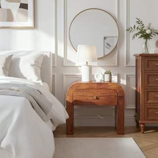 Sunvega Chestnut Brown Solid Wood Darcy Bedside Table with One Drawer