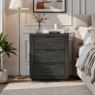 Sunvega Modern Charcoal Gray Nightstand with 3 Full Extension Drawers