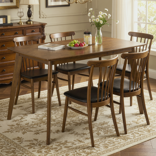Sunvega Retro Chestnut Dining Table with Angled Legs and Solid Wood Construction