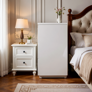 Sunvega Contemporary White High Gloss Dresser with Chrome Handles and Smooth Gliding Drawers