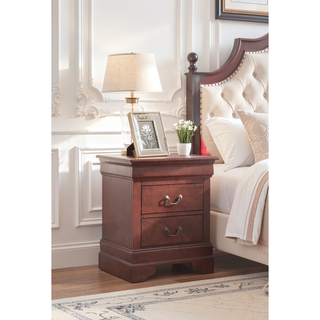 Sunvega Cherry Finish Nightstand with Two Drawers for Convenient Storage