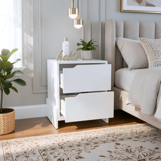 Sunvega Modern Nightstand with Two Spacious Drawers and Sleek Base