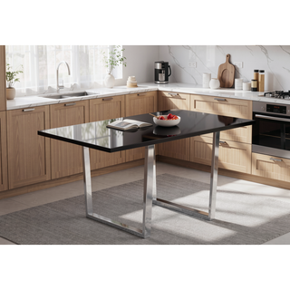 Sunvega Modern Dining Table with Brown Laminate Top and Chrome Metal Legs