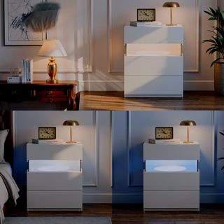 Sunvega LED Nightstand with Acrylic Board and RGB Lights 3 Drawer Bedside Table