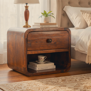 Sunvega Solid Mango Wood Wall Mounted Nightstand with Drawer and Open Slot