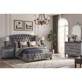 Sunvega Cream Velvet Upholstered Nightstand with Crystal Tufted Design and Two Drawers