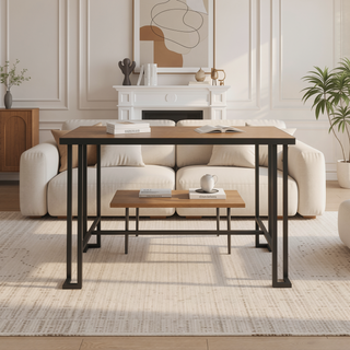 Sunvega Industrial Counter Table with Sustainable Bamboo Top and Metal Frame