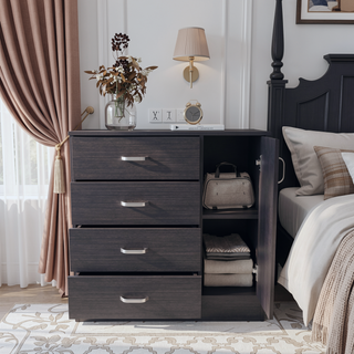 Sunvega Modern Four-Drawer Dresser with Side Cabinet for Living Room
