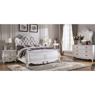 Sunvega Modern Style 5-Drawer Chest with Ornate Carvings in Pearl White