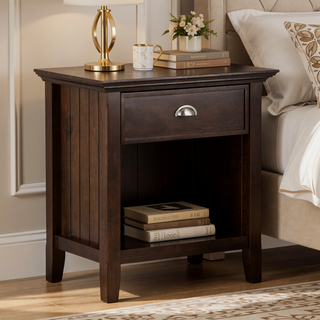 Sunvega Dark Brunette Brown Solid Wood Transitional Bedside Table with Drawer