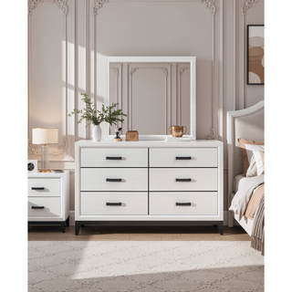 Sunvega White Finish Dresser with Black Hardware and Kennin Center Glide Drawers