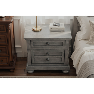 Sunvega Gray Modern Nightstand with Full Extension Drawers and Felt-Lined Top