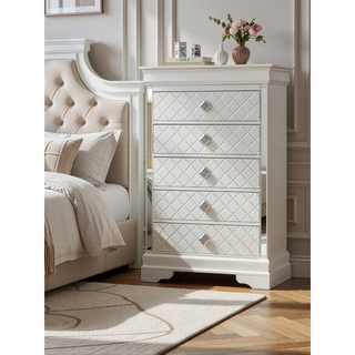 Sunvega Sophisticated Silver Champagne Transitional Nightstand with Two Drawers for Storage