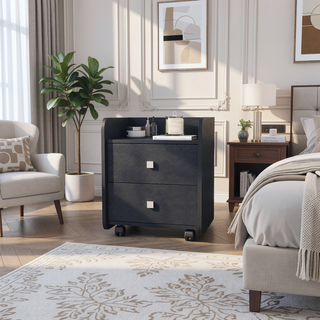Sunvega Black Wengue Finish Nightstand with Two Drawers and Metal Handle