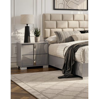 Sunvega Light Taupe Modern Nightstand with Chrome Legs and Vertical Handles for Bedroom