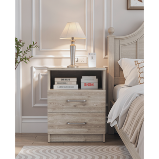 Sunvega Compact Nightstand with Two Spacious Drawers and Shelf for Bedroom or Living Room