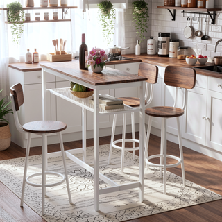 Sunvega Counter Height Square Table Set With 2 Foldable Stools for Kitchen and Apartment