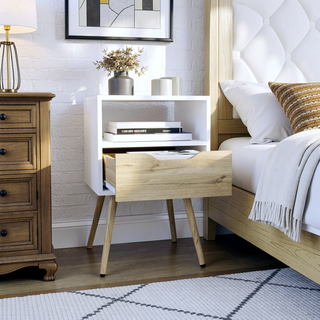Sunvega 25 Inch High White Light Oak Nightstand with Superior Top and Four Legs