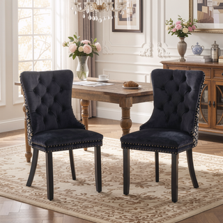 Sunvega High Back Velvet Dining Chairs with Tufted Upholstery and Nailhead Trim