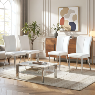 Sunvega Modern Black PU Chairs with Ergonomic Backrest and Metal Legs for Living Room