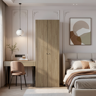 Sunvega 2 Door Armoire with 2 Shelves for Bedroom Storage in Natural Oak White