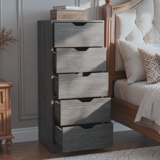 Sunvega White 5 Drawer Tall Dresser with Pull Out System Compact Size