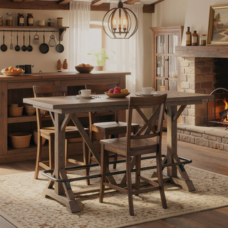Sunvega Pecan Brown Bar Height Trestle Table with Casual Style for Dining Room