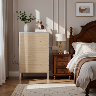 Sunvega Fully Assembled 6 Drawer Dresser with French Dovetail Wood Veneer Finish