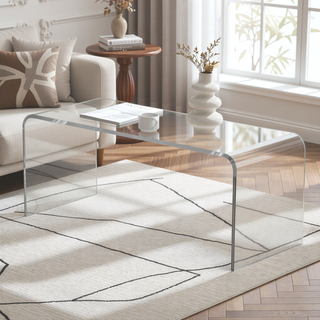 Sunvega Clear Acrylic Waterfall Coffee Table with Rounded Edges for Living Room